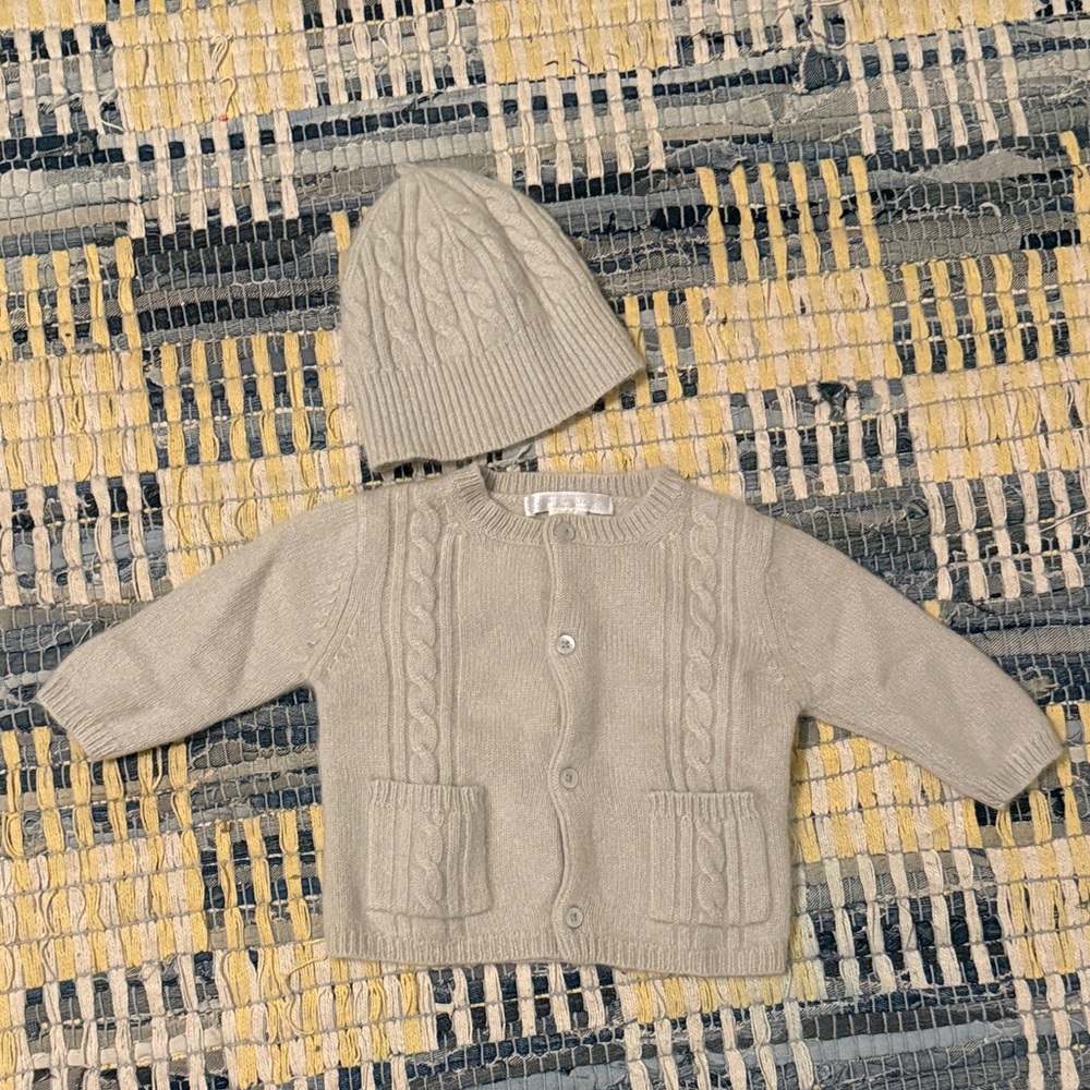 Janie and Jack Soft Cashmere Baby Cardigan Sweater and Hat Set
